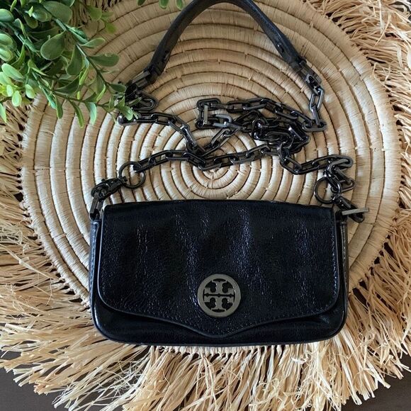 TORY BURCH Black Mini Flap Gunmetal Chain Crossbody Bag - Picture 1 of 16